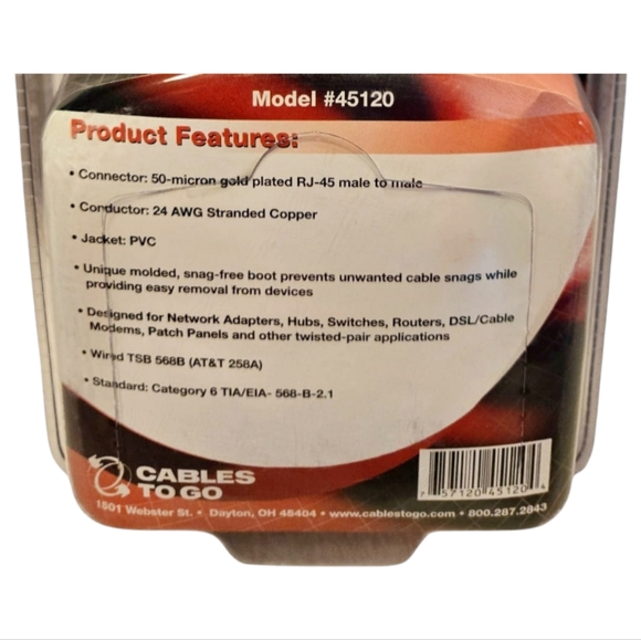 NIB *Cables To Go: 550MHz Cat6 Network Cable (14') #45120 RJ-55 M/M - Picture 4 of 5